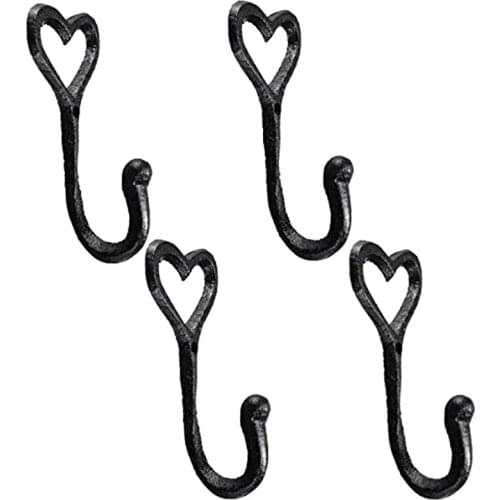 4Pcs Iron Decorative Vintage Hat Bedroom Home Wall Mounted Holder Black Hanger Heart Shape Coat Storage Hook Door