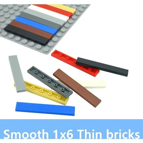 50pcs DIY Building Blocks Assembles Particles Figure Bricks Smooth Flat Tile 1x6 Educational Creative Size Compatible With 6636