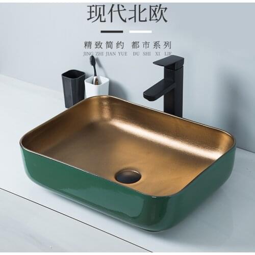 50cm*38cm*15cm Nordic Light Luxury Style Above Counter Basin Green Metal Glaze Washbasin Bathroom Washbasin Rectangular