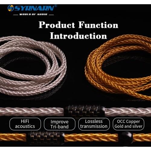 SYRNARN 8-Strand Braided Headphone Wire 26AWG 7N OCC Gold/silver-plated 392 cores 3.5 4.4mm line For DIY Upgrade Eearphone Cable