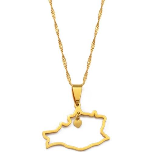 Anniyo Outline with Heart Mexico Oaxaca Map Pendant Necklaces Jewelry Gifts #242921