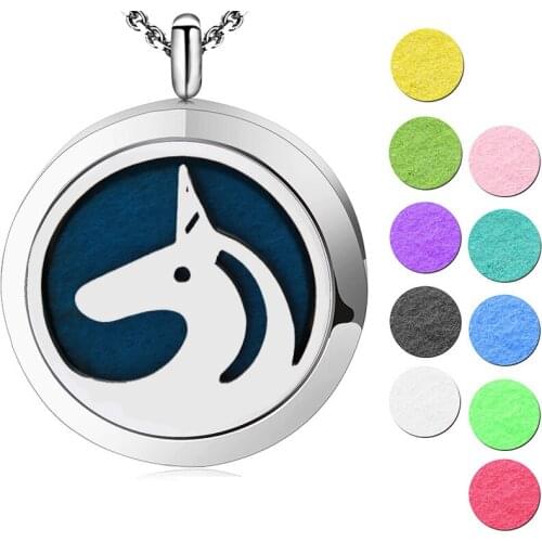 Aromatherapy Essential Oils Stainless Steel pendant Perfume Diffuser Horse Locket Necklace Send 10pcs Pads as Gifts