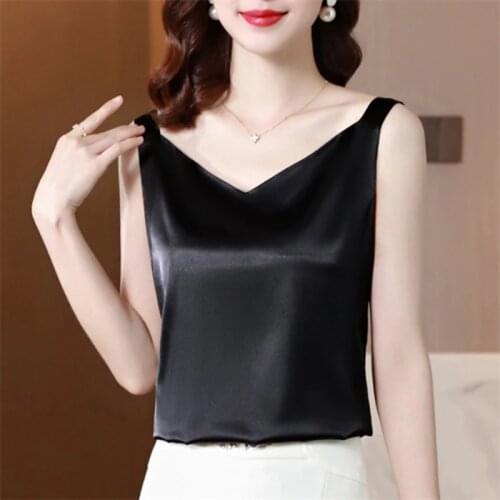Satin Silk Tank Tops Women 2021 Summer Camisole Plus Size Spaghetti Strap Top Women Halter Sleeveless V Neck Basic White Cami