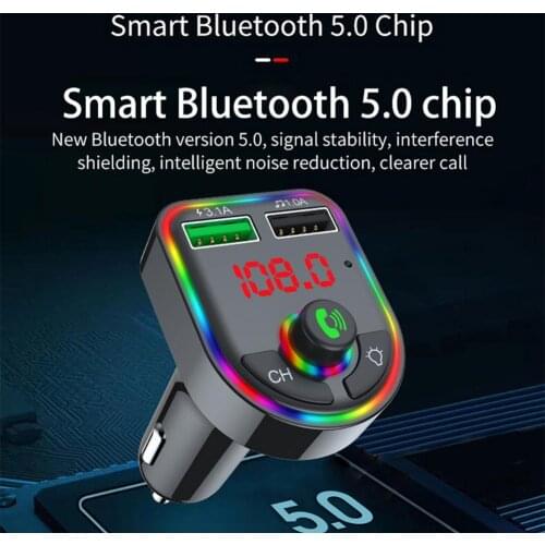 Onever FM Transmitter Wireless Blue-tooth 5.0 Handsfree Car MP3 Player Blue-tooth Kit FM Modulator Dual USB Charger RGB Light