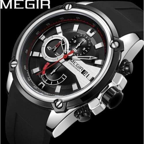 MEGIR Men Watch Top Brand Luxury Auto Date Chronograph Waterproof Sport Male Clock Rubber Military Army Man Wristwatch Gift 2086
