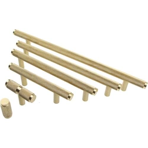 Long Brass Knurled/Textured simple kitchen cabinet knobs and handles Drawer Pulls Bedroom Knobs Brass T Bar Cabinet Hardware