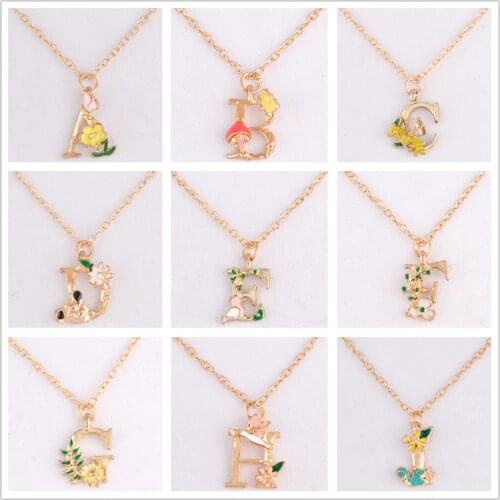 Enamel flower bird initial capital letter alphabet necklace gold link chain choker name necklace jewelry women fashion jewellery
