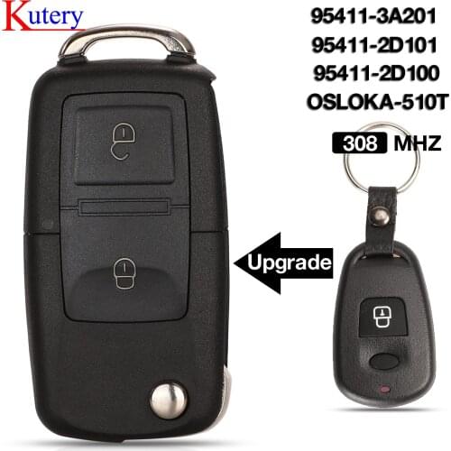Kutery 2 Buttons Remote Car key Fob 306/308mhz For Hyundai Elantra 2000-2003 95411-3A201 95411-2D101 95411-2D100 OSLOKA-510T