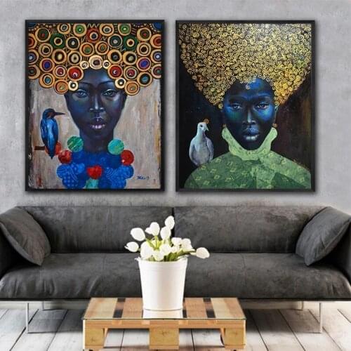 Goldlife Africa Canvas Painting Wall Art Painting Pictures Posters and Prints Black Woman with Bird On Canvas Wall Pictures
