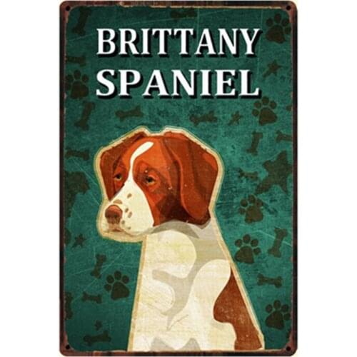 [ Kelly66 ] Dogs Brittny Spaniel Metal Sign Tin Poster Home Decor Bar Wall Art Painting 20*30 CM Size y-2210
