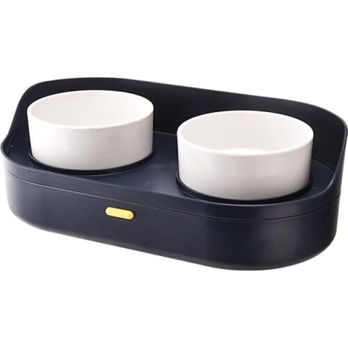 Ceramic Pet Bowl Double Bowl High-foot Neck Guard Cat Bowl Dog Bowl Anti-overturning Pet Drinking and Feeding Bowl