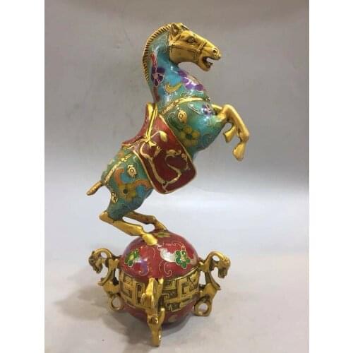 Chinese Antique Perfect Cloisonne Horse Copper Ball Statues Home decoration