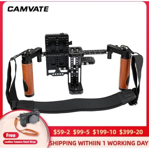 CAMVATE Directors Monitor Cage Rig With Leather Handles & V-lock Mounting Plate For 5" & 7" LCD monitors (ATOMOS NINJA INFERNO)