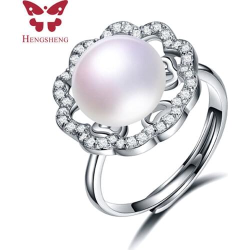 Genuine 100% 925 Sterling Silver Simple Adjustable Finger Rings For Women Engagement Jewelry, 10-11mm Natural Freshwater Ring