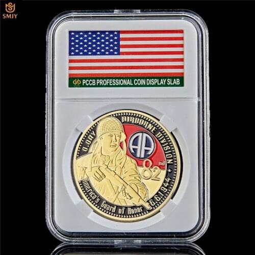 1944 Normandy Omaha Sword Beach Second WW II Europe 82nd Airborne Division Military Gold Challenge Commemorative Coin Collection