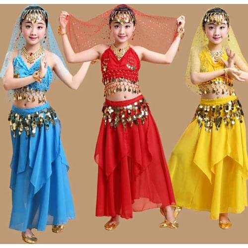 Girl Belly Dance Costumes for Children Belly Dancing Set Girls Bollywood Indian Performance Handmade Clothes Girl India Costumes