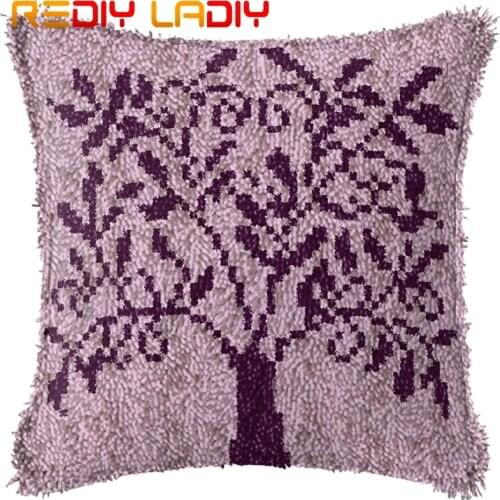 Latch Hook Cushion Purple Tree Pre-Printed Canvas Cushion Cover Acrylic Yarn Crochet Pillow Case Set Hobby & Crafts Home Decor
