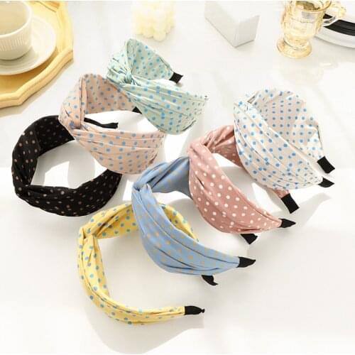 Summer New Sweet Wide-Brimmed Ladies Hair Accessories Cute Spotted Fabric Cross Hair Band Headband