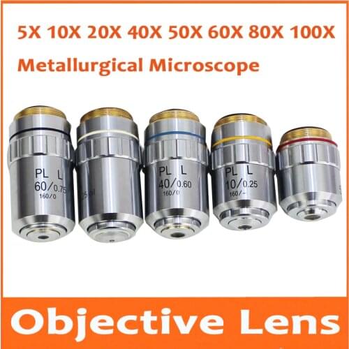 5X 10X 20X 40X 50X 60X 80X 100X Metallurgical Flat field Achromatic Object Glass Lab Metallographic Microscope Objective Lens