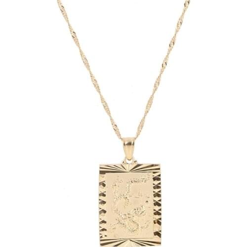 Trendy Blessing Pendant Necklace Chinese Dragon Animal Gold Color Luck Charms Taoism Jewelry