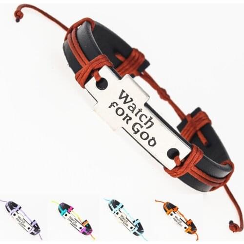 Watch for God Charm Male Leather Women friendship Bracelets gift for bestfriends Adjustable Length Female Jewelry
