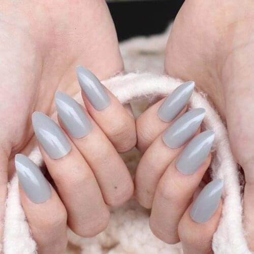 2020 24pcs Solid color pointed hand finger false nail.Fashion must be light gary C33