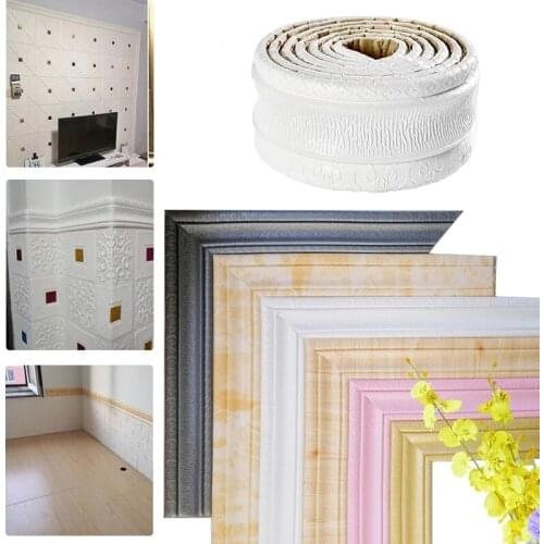 3D Foam Wall Sticker Living Room Bedroom Home Decor Wall Trim Waist Line Skirting Border Self-adhesive Corner Waterproof Strip