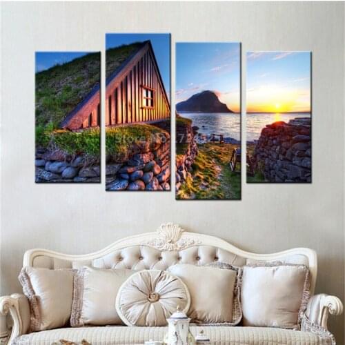 Unframe Nordic Decoration 4 Pieces Drop Shipping Sunrise Seaside Landscape Modern Canvas Art Painting For Living Room Home Decor