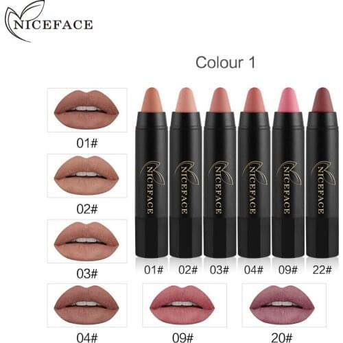 NICEFACE 6Pcs/Set Red Nude Lip Makeup Velvet Long Lasting Matte Lipsticks Crayon Lot Waterproof Lipstick Pencil Korean Cosmetics