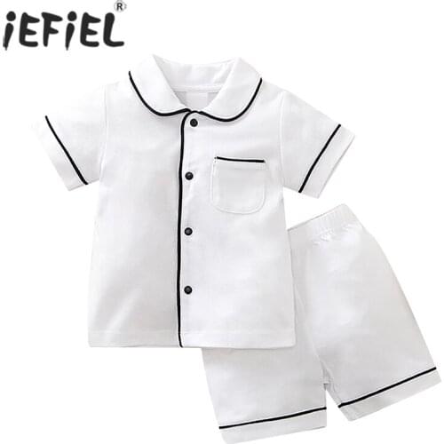 2021 New Baby Boys Girls Pajamas Set Single Breast Boys Sleeper Wear Baby Cotton Tops Pants Set Home Wear Indoors Clothes