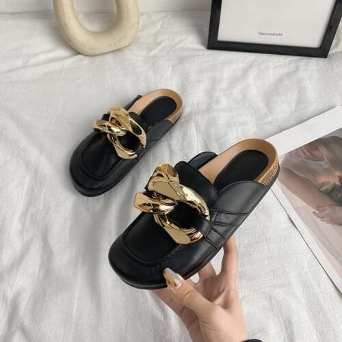 New 2021 spring summer vacation the Baotou half-two female chain platform mules wearing sandals
