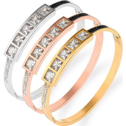 Wholesale Price Classic Full Crystals Lock Bangles & Bracelets For Women Jewelry Stainless Steel Silver Gold Bangles