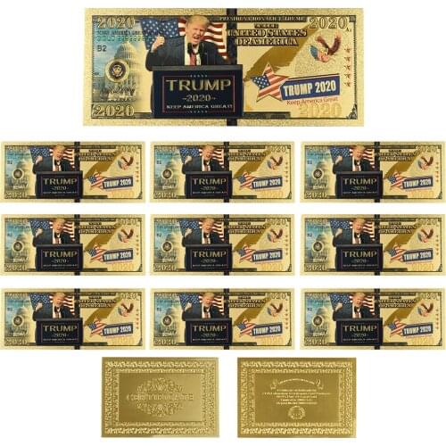 Gold Trump Bill Donald Dollar Foil Banknote Fake Dollars 2020 President Us Commemorative Plated Colorized 10pcs