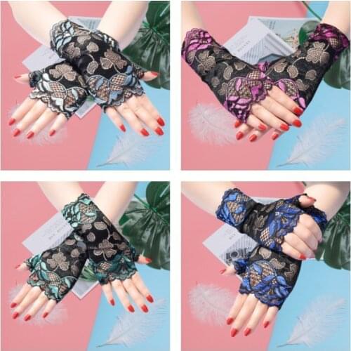 Fingerless Gloves Women Dance Sexy Lace Gloves Ladies Half Finger Fishnet Gloves Heated Mesh Mitten Handschoenen