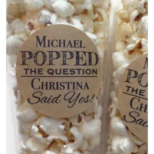 Personalize Popped the question Wedding gift Stickers engagement Seals food favor labels birthday popcorn favours gift stickers