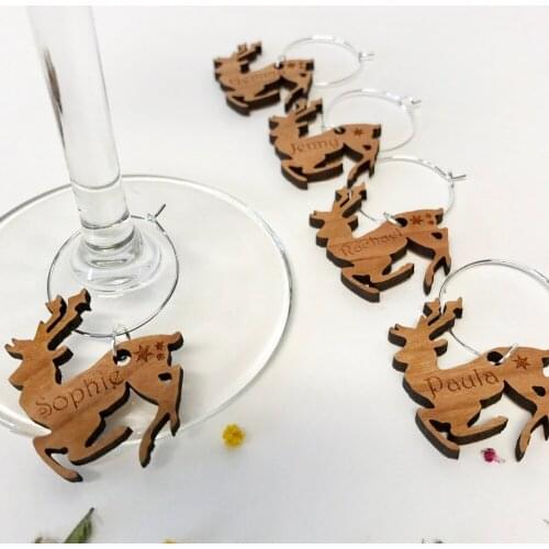 Personalised Reindeer Charms - Personalised Wine Glass Charm - Christmas Place Name Settings - Christmas Party - Christmas Gift