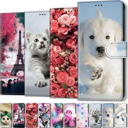 Rose Dog Cat Kids Holster For Etui Alcatel 1 1C 1S 1V 2019 Case Alcatel 1A 1B 1S 1SE 3L 2020 Flower Animal Patterned Wallet D08F