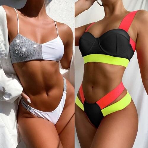 Sexy Bandeau Push Up Bikinis Women Bandage Swimwear Belt Patchwork Brazilian Bikini Thong Bathing Suit Female Biquini Swimsuit