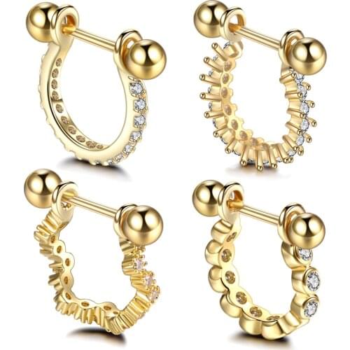 1PC Prong Setting Zircon Gold Nose Hoop Helix Cartilage Earring Daith Snug Rook Tragus Ring Ear Piercing Jewelry