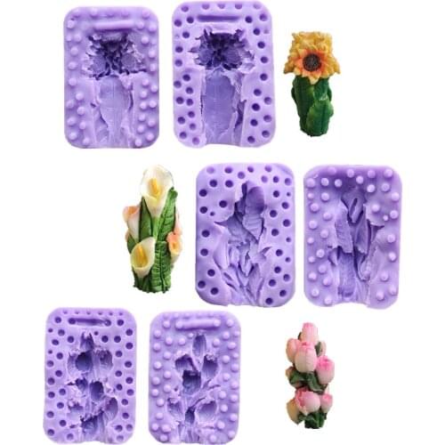 PRZY Silicone Mold 3D Flower Candle Mold Cake Mold Silicone Tulip Sunflower Calla Lily Flowers Mold Clay Resin Moulds