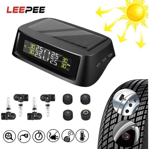 LEEPEE Solar TPMS USB LCD Display Tire Pressure Monitoring System Tire Pressure Sensor 0-8 bar Digital TPMS Auto Security Alarm