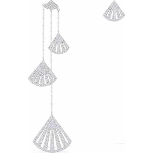 SOELLE 925 Sterling Silver Asymmetrical Fan Shaped Long Drop Earrings Full CZ Zircon Women Party Luxury Brand Jewelry CROISETTE