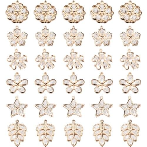 Alloy Crystal Rhinestone Pendants Star Bowknot Heart Charm Connectors Links for Jewelry DIY Bracelet Necklace Crafts Making 1Box