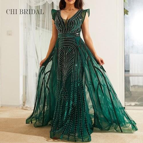 V-Neck Sexy Mysterious Evening Dress Fake Two-Piece Dress With Flying Sleeves Handmade Luxury Elegant Long Dress