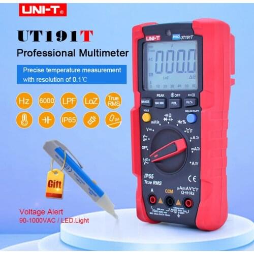 UNI-T Portable True RMS Multimeter UT191T Display Count 6000 DC/AC Voltage Current Resistance Capacitance Frequency Temperature