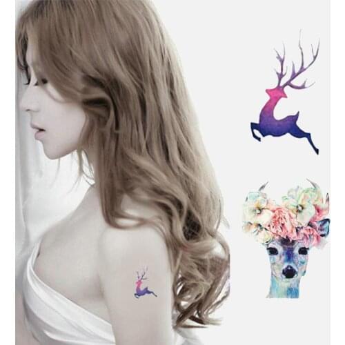 Deer Temporary Removable Tattoo Stickers Waterproof Fake Tattoos Paste On Face Arm Leg Body Art Colorful Animals Deer Sticker