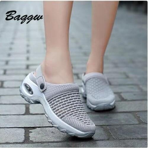 2021 New Woman Sneakers Tennis Shoes Breathable Mesh 5cm Height-increasing Slip-on Air Cushion Slippers Outdoor Walking Joggin