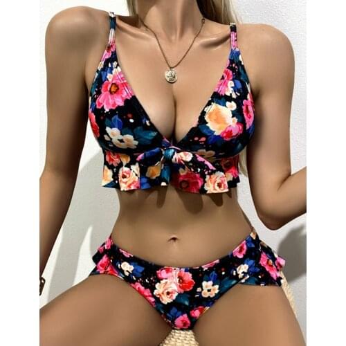 Summer Floral Ruffle Bikini Set Two Piece Separate Swimsuit For Women Push Up Bra And Panties Bottoms Sexy Swimming Suit