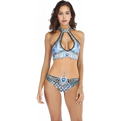 Europe and The United States Womens One-piece Swimsuit Sexy Bikini 3D Printed Backless Tight-fitting Swimsuit with Chest Pad