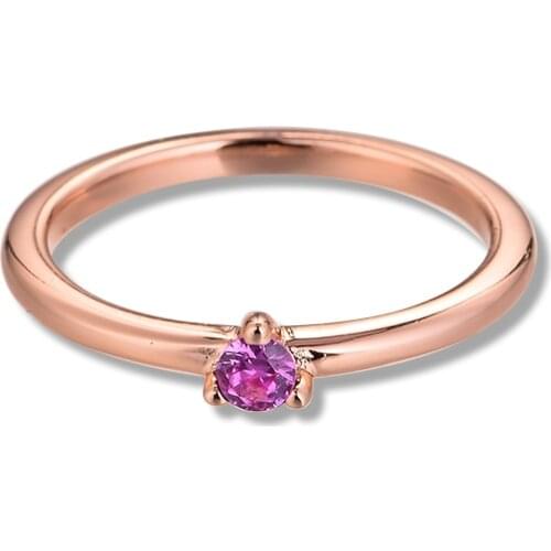 100% 925 Sterling Silver Rings Pink Solitaire Finger Wedding Ring for Women Fashion Jewelry Party Gift Bague Femme